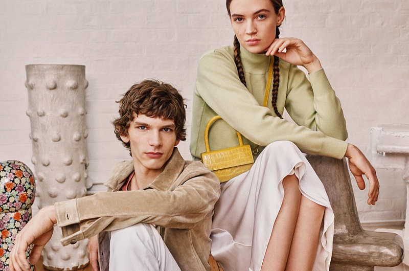 Models Erik Van Gils and Adrienne Jüliger wear looks from the 8 by YOOX spring-summer 2020 collection.