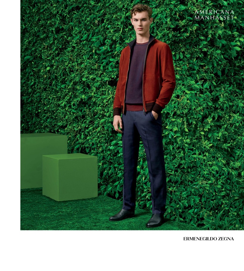 British model Kit Butler dons sensible style from Ermenegildo Zegna.