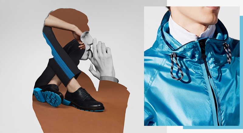 Turquoise details pop when it comes to menswear from BOSS' spring-summer 2020 collection.