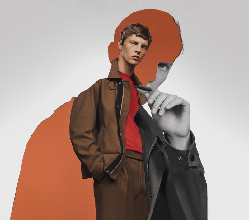 Embracing shades of brown, Tim Schuhmacher appears in BOSS' spring-summer 2020 campaign.