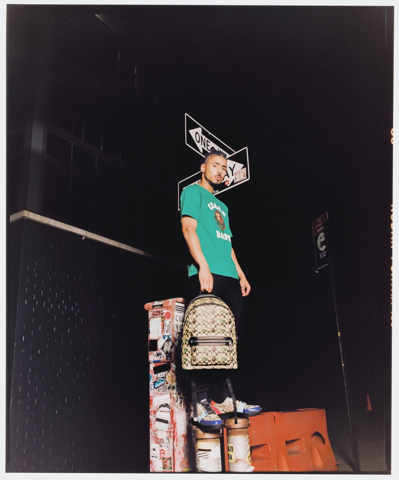 Front and center, Quincy Brown sports a t-shirt, backpack, and sneakers from the Bape x Coach collection. » Quincy Brown Rocks BAPE x Coach Collaboration Front and center, Quincy Brown sports a t-shirt, backpack, and sneakers from the Bape x Coach collection.