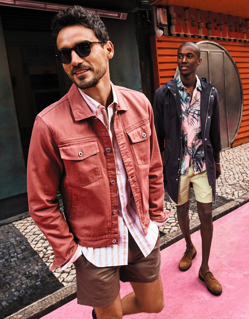 Embracing casual style with a vacation twist, Arthur Kulkov and Claudio Monteiro model the latest from Bonobos.