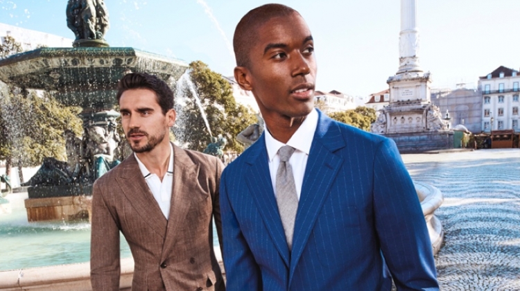 Arthur Kulkov and Claudio Monteiro don stylish suits from Bonobos' spring-summer 2020 collection.