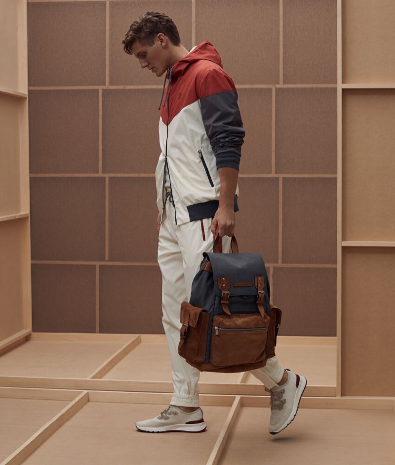 Going sporty, Mikkel Jensen wears a spring look from Brunello Cucinelli.