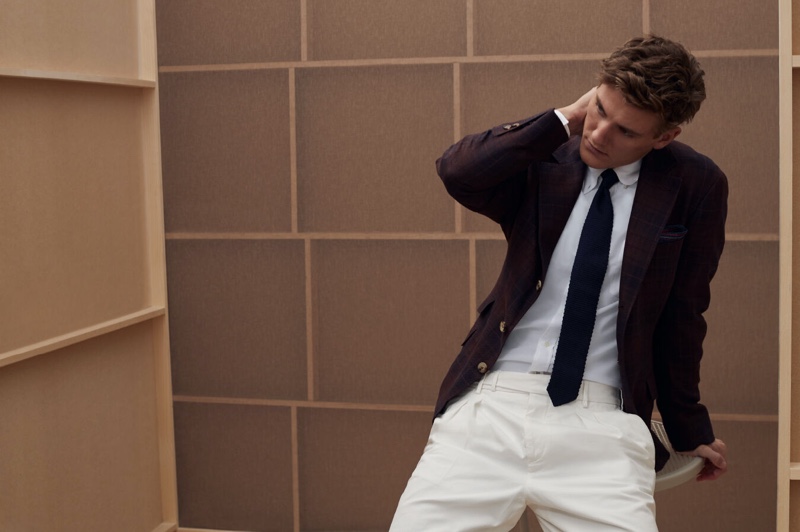 Connecting with Brunello Cucinelli, Mikkel Jensen dons a spring look from the brand.