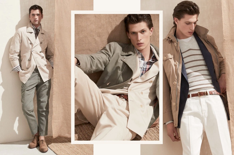 Models Sean O'Pry and Edoardo Sebastianelli don sleek looks from Brunello Cucinelli's spring-summer 2020 collection.