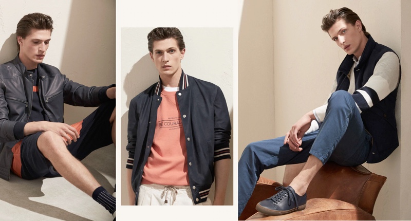 Offering a more casual approach to the season, Edoardo Sebastianelli models looks from Brunello Cucinelli.