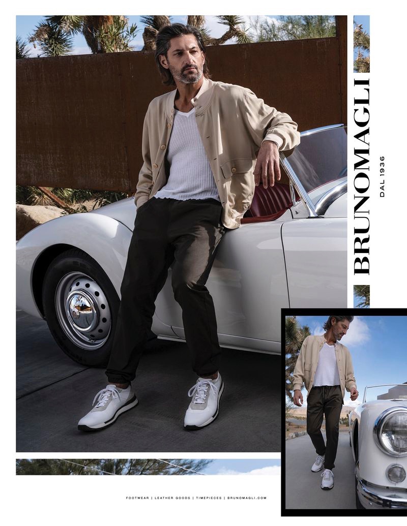 Sporting sneakers, Tony Ward fronts Bruno Magli's spring-summer 2020 campaign.