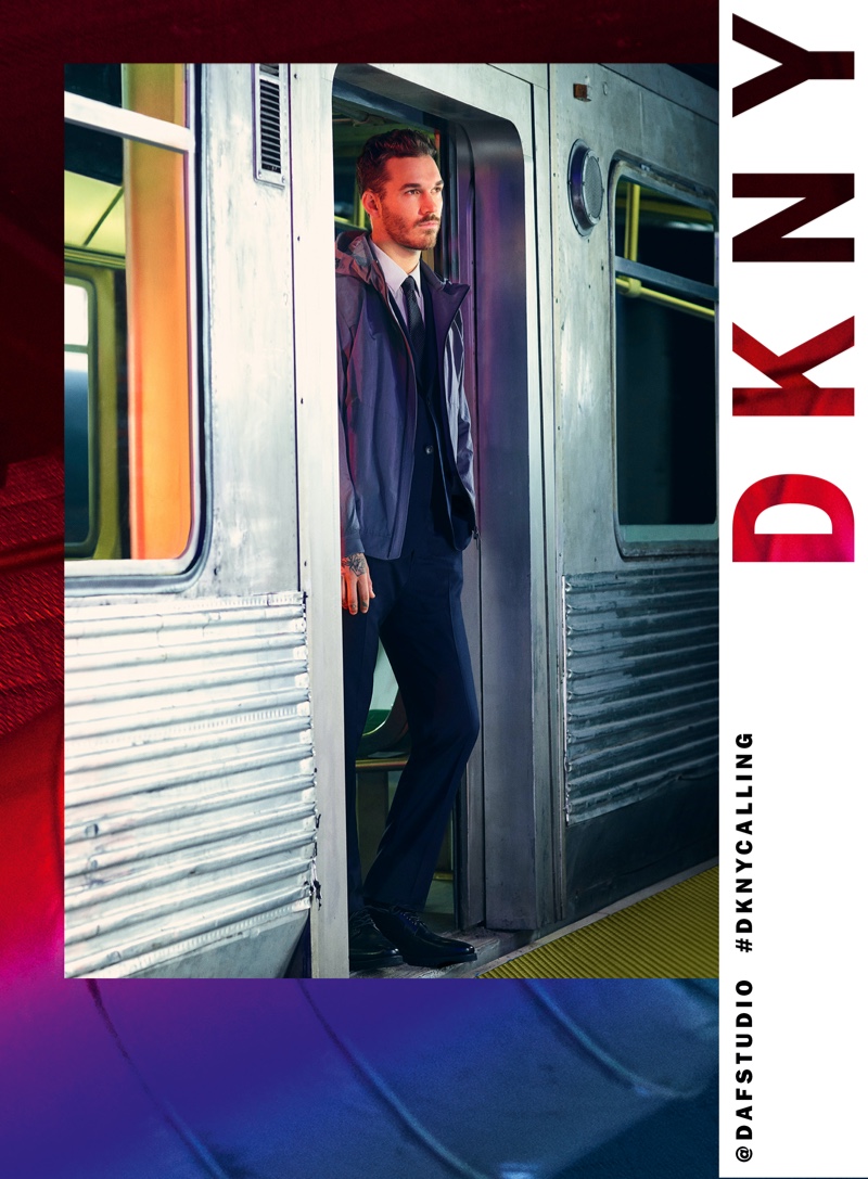 Taking to the subway, David Alexander Flinn appears in DKNY's spring-summer 2020 campaign.