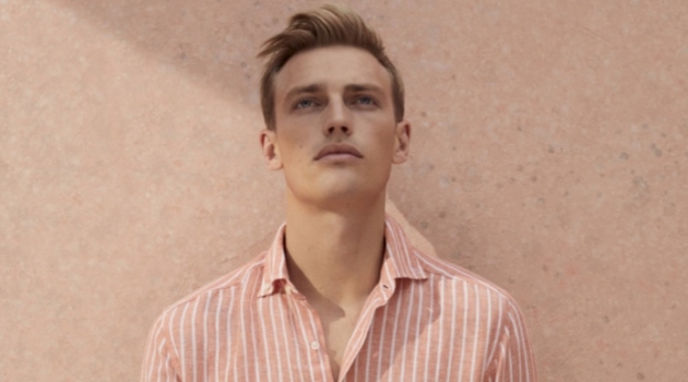 Victor Nylander Dons Smart Style for Daks Spring '20 Campaign Victor Nylander dons a striped linen shirt for Daks' spring-summer 2020 campaign.