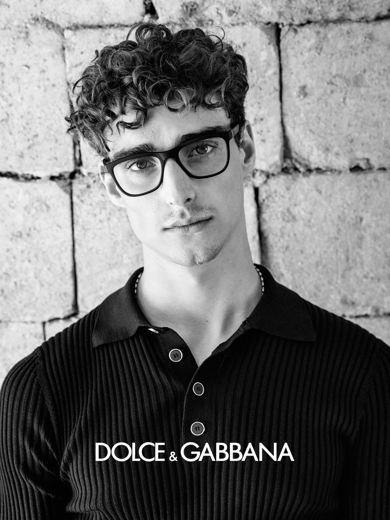 Kane Roberts dons black framed glasses for Dolce & Gabbana's spring-summer 2020 men's eyewear campaign.