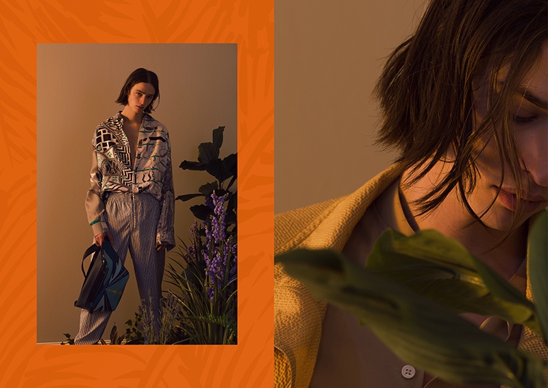 Maël dons spring-summer 2020 fashions from French fashion house Hermès.