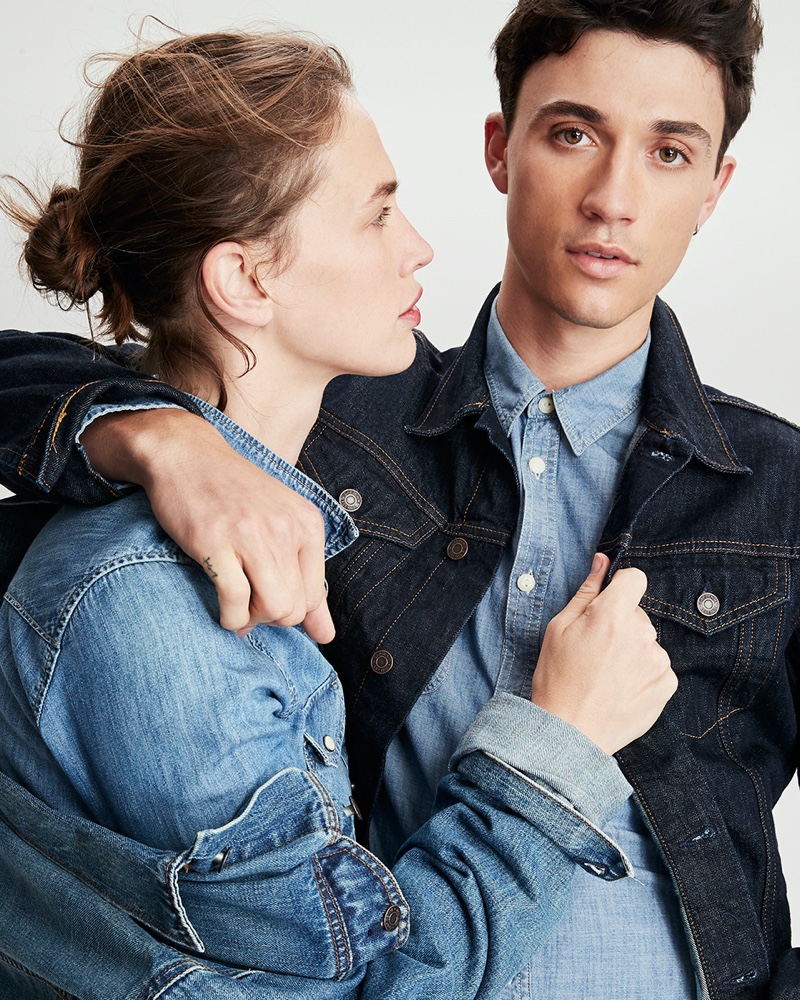 Models Crista Cober and Jacob Bixenman sport the latest denim styles from Gap.