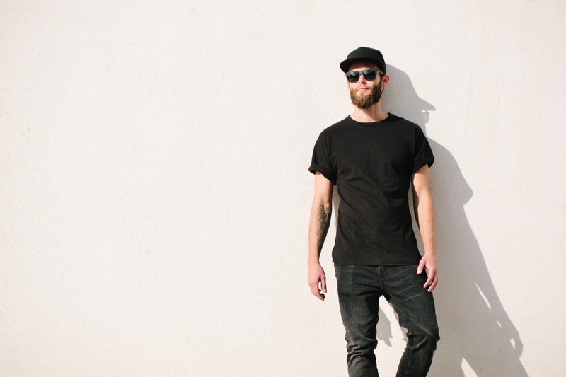 Guy Black Shirt Baseball Cap Jeans