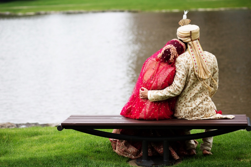 Indian Bride Groom Wedding Traditional Fashion Couple Back