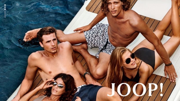 Rocking swimwear, Sarah Q., Edward Wilding, Umberto Villahermosa, and Kim Riekenberg appear in JOOP! Jeans' spring-summer 2020 campaign.