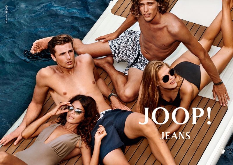 Rocking swimwear, Sarah Q., Edward Wilding, Umberto Villahermosa, and Kim Riekenberg appear in JOOP! Jeans' spring-summer 2020 campaign.