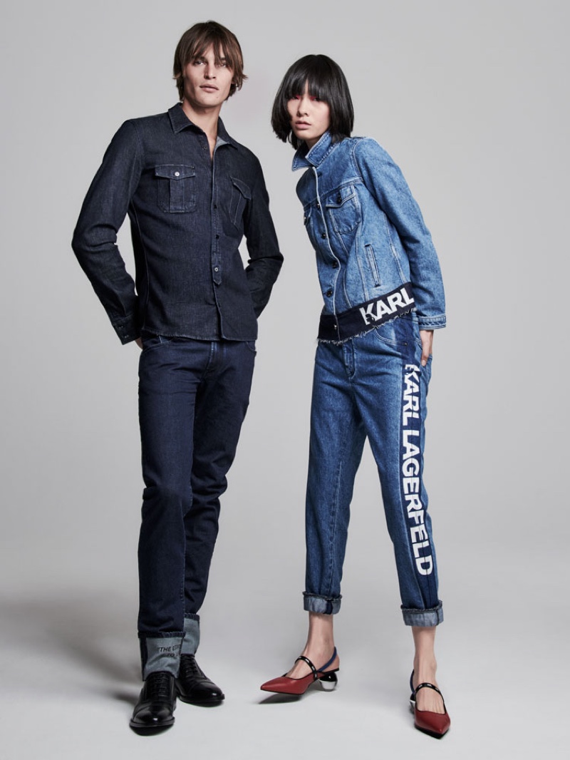 Doubling down on denim, Parker van Noord and Ruinan Dong model Karl Lagerfeld.