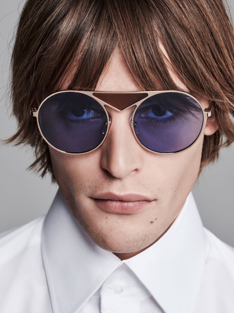 Front and center, Parker van Noord rocks stylish sunglasses from Karl Lagerfeld.