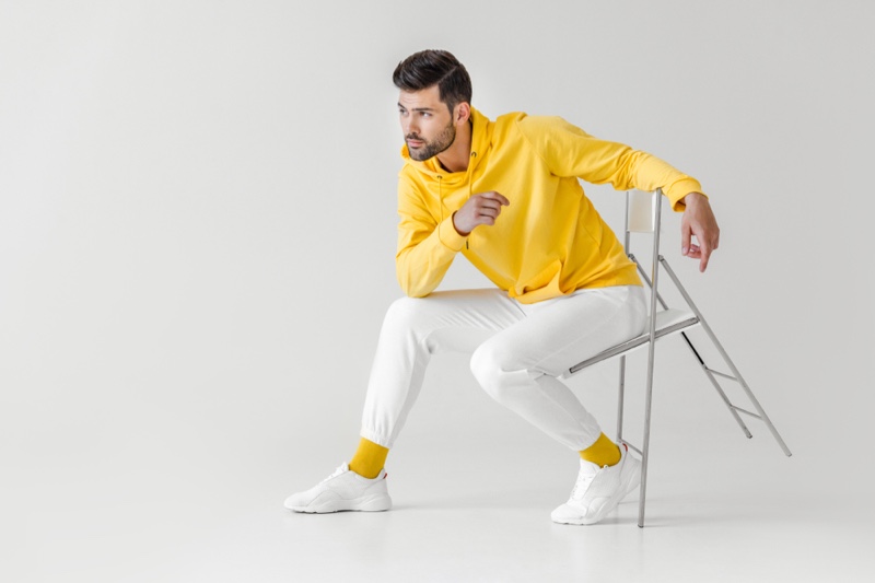 Man Athleisure Style Yellow Hoodie