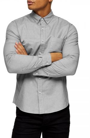 Men's Topman Button-Down Oxford Shirt, Size Large - Grey Men's Topman Button-Down Oxford Shirt, Size Large - Grey