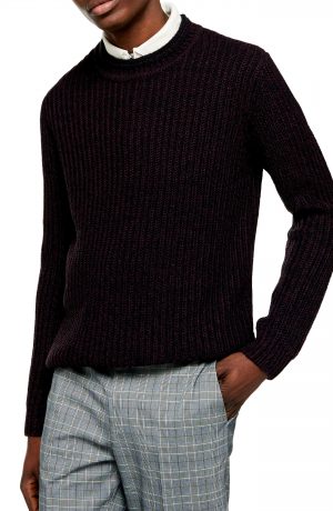 Men's Topman Chunky Crewneck Sweater, Size Large - Burgundy Men's Topman Chunky Crewneck Sweater, Size Large - Burgundy
