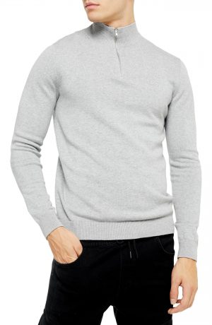 Men's Topman Classic Fit Quarter-Zip Mock Neck Sweater, Size Large - Grey Men's Topman Classic Fit Quarter-Zip Mock Neck Sweater, Size Large - Grey