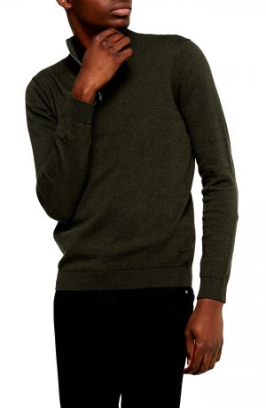 Men's Topman Classic Fit Quarter-Zip Mock Neck Sweater, Size Medium - Green Men's Topman Classic Fit Quarter-Zip Mock Neck Sweater, Size Medium - Green