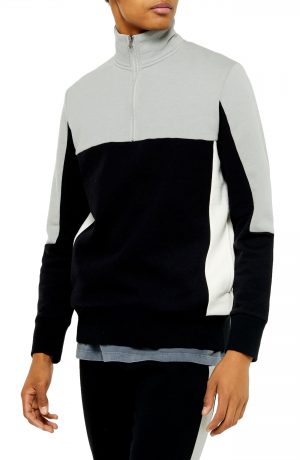 Men's Topman Colorblock Quarter Zip Pullover, Size XX-Small - Black Men's Topman Colorblock Quarter Zip Pullover, Size XX-Small - Black