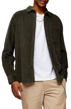 Men's Topman Corduroy Button-Up Shirt, Size X-Large - Green Men's Topman Corduroy Button-Up Shirt, Size X-Large - Green