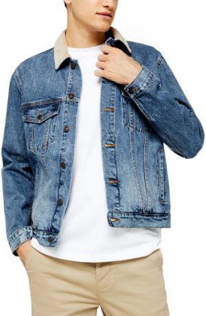 Men's Topman Corduroy Collar Classic Fit Denim Jacket, Size Small - Blue Men's Topman Corduroy Collar Classic Fit Denim Jacket, Size Small - Blue