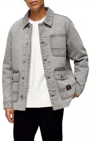 Men's Topman Denim Chore Coat, Size X-Small - Grey Men's Topman Denim Chore Coat, Size X-Small - Grey