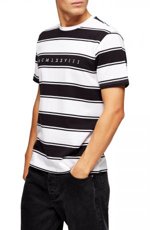 Men's Topman Embroidered Stripe Pique Crewneck T-Shirt, Size Large - Black Men's Topman Embroidered Stripe Pique Crewneck T-Shirt, Size Large - Black