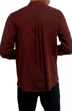 Men's Topman Grandad Button-Up Band Collar Popover Shirt, Size Large - Burgundy Men's Topman Grandad Button-Up Band Collar Popover Shirt, Size Large - Burgundy