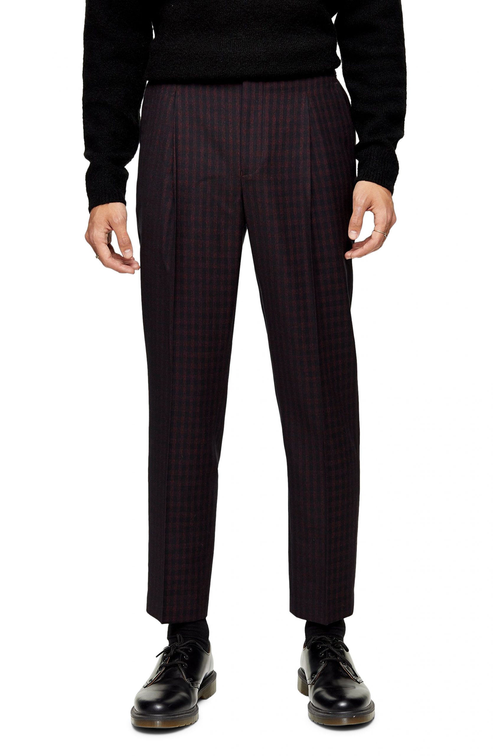 Men’s Topman Houndstooth Tapered Fit Trousers, Size 32 x 32 - Burgundy ...