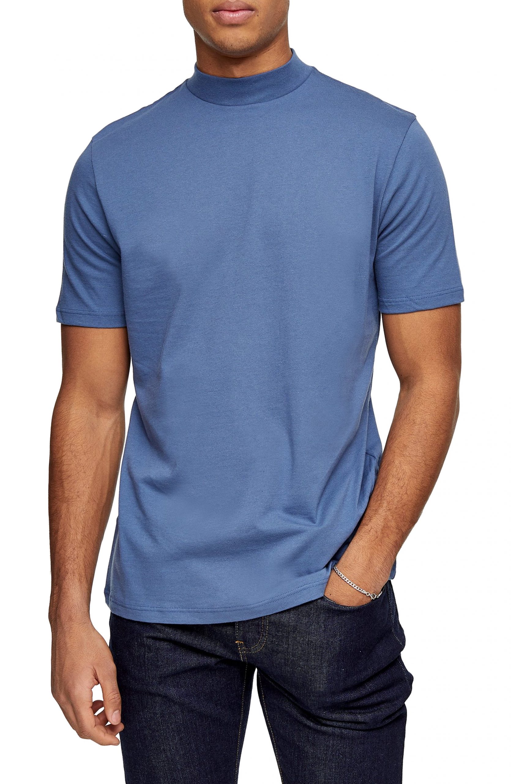 Download Men's Topman Mock Neck T-Shirt, Size Large - Blue | The Fashionisto