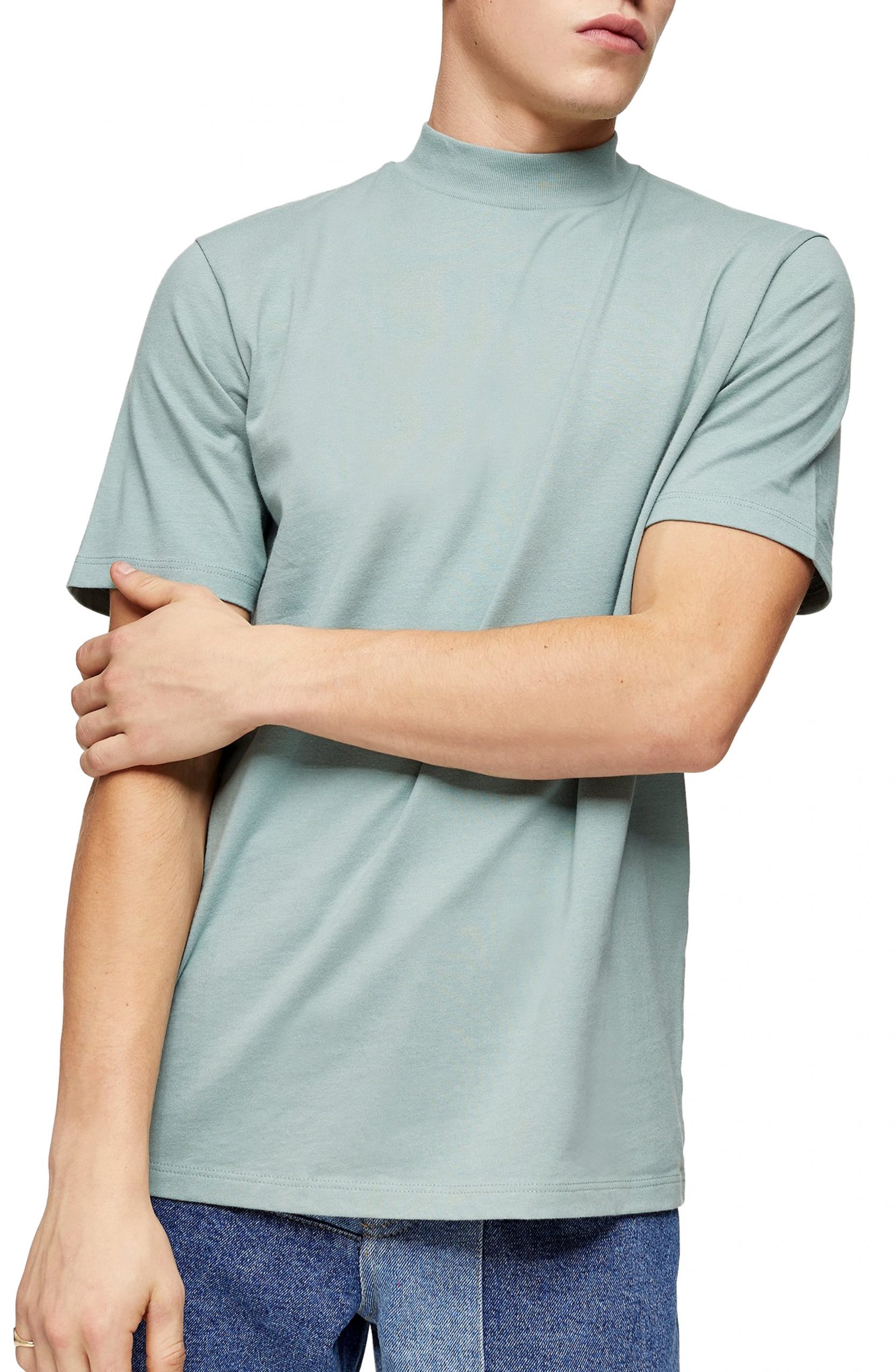 Download Men's Topman Mock Neck T-Shirt, Size Large - Green | The ...