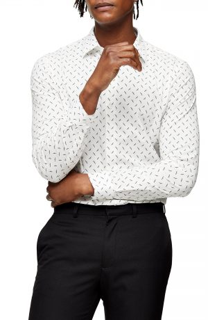 Men's Topman Off White Dot Button-Up Shirt, Size Large - Ivory Men's Topman Off White Dot Button-Up Shirt, Size Large - Ivory