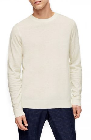 Men's Topman Premium Crewneck Sweater, Size Large - Ivory Men's Topman Premium Crewneck Sweater, Size Large - Ivory