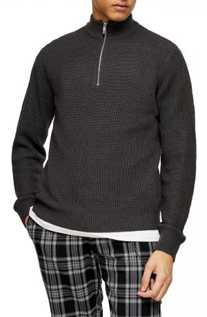 Men's Topman Quarter Zip Mock Neck Sweater, Size Medium - Grey Men's Topman Quarter Zip Mock Neck Sweater, Size Medium - Grey