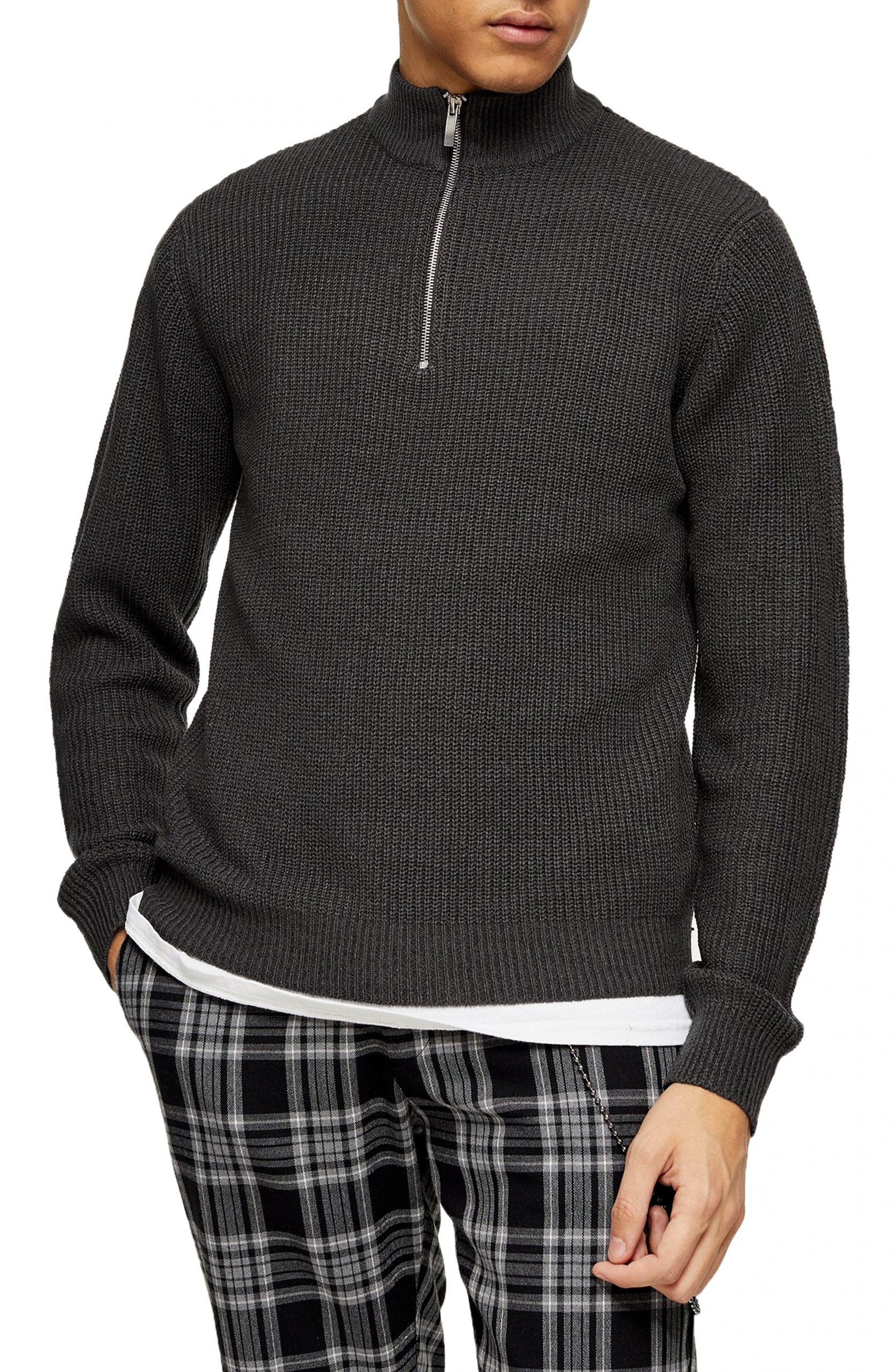 Download Men's Topman Quarter Zip Mock Neck Sweater, Size Medium ...