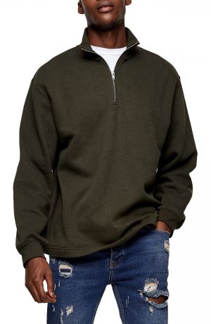 Men's Topman Quarter Zip Pullover, Size Large - Green Men's Topman Quarter Zip Pullover, Size Large - Green