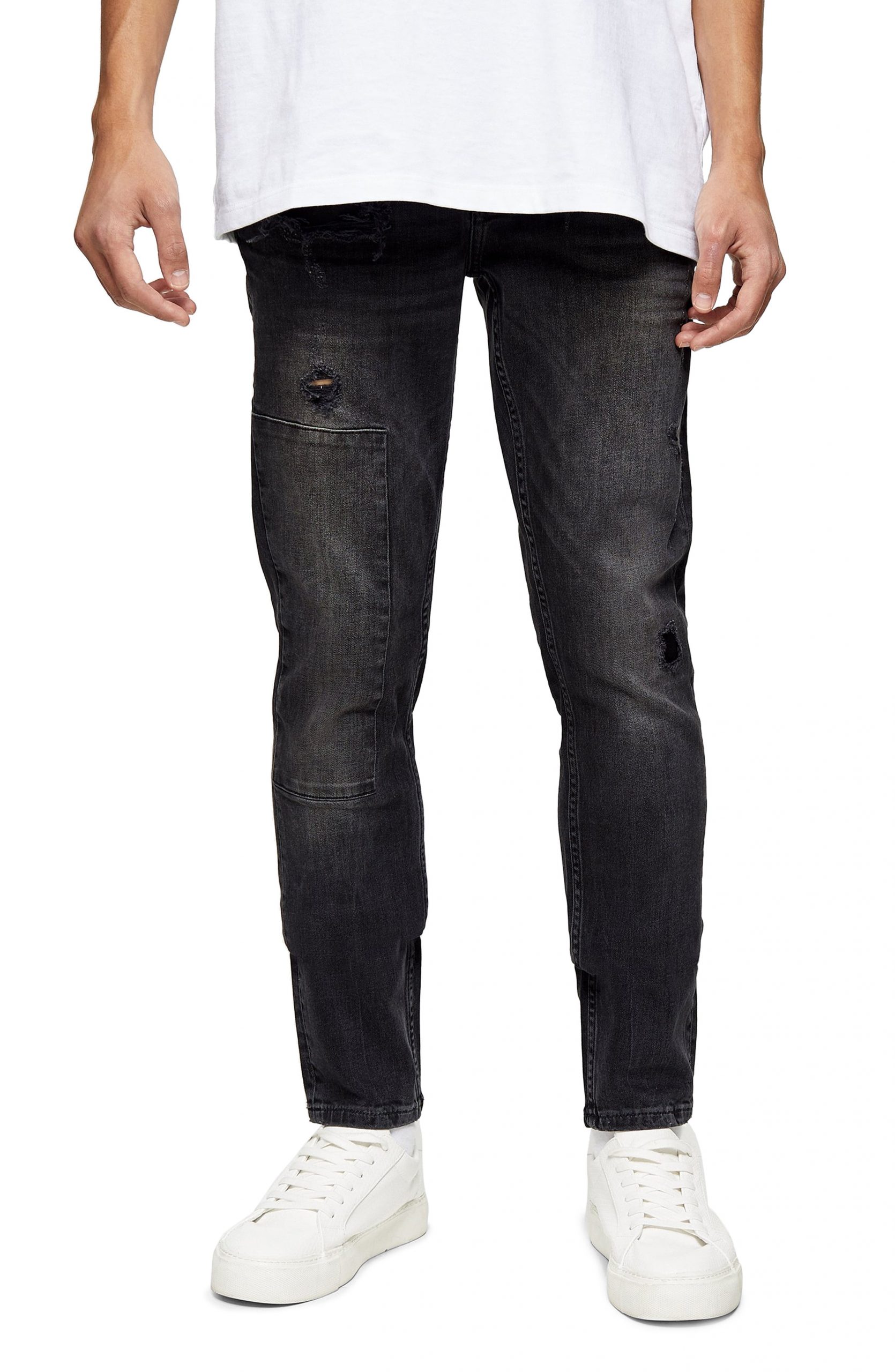 Men’s Topman Rip & Repair Skinny Fit Jeans, Size 34 x 34 - Black | The ...