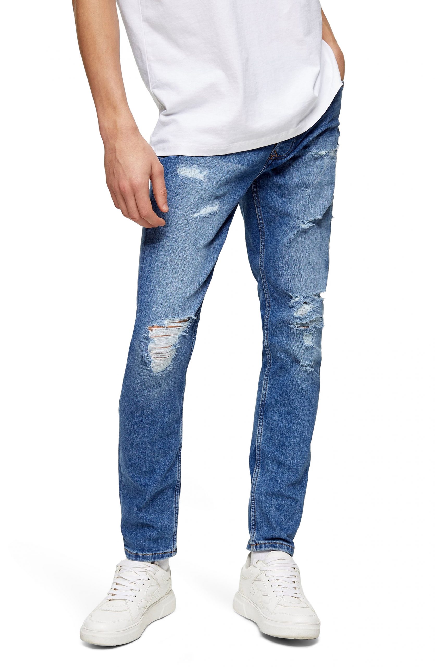 Men’s Topman Ripped Skinny Jeans, Size 30 x 32 - Blue | The Fashionisto