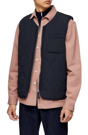 Men's Topman Shallot Quilted Vest, Size Large - Blue Men's Topman Shallot Quilted Vest, Size Large - Blue