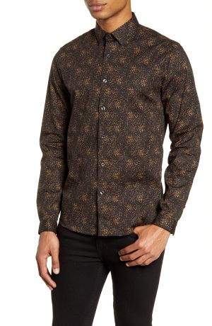 Men's Topman Slim Fit Print Button-Up Shirt, Size XX-Large - Black Men's Topman Slim Fit Print Button-Up Shirt, Size XX-Large - Black