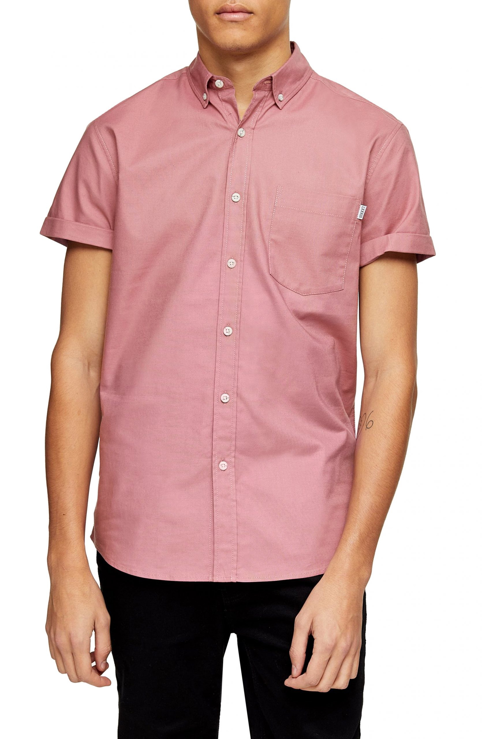 mens pink short sleeve button up