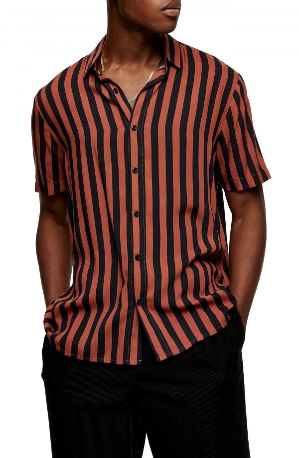 Men’s Topman Stripe Short Sleeve Button-Up Shirt, Size X-Large - Black ...