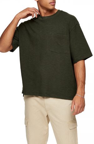 Men's Topman Textured Oversize Pocket T-Shirt, Size Large - Green Men's Topman Textured Oversize Pocket T-Shirt, Size Large - Green