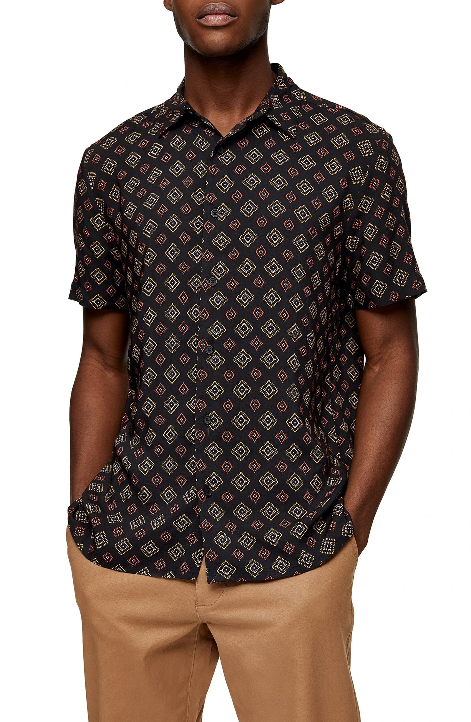 black button up shirt short sleeve mens